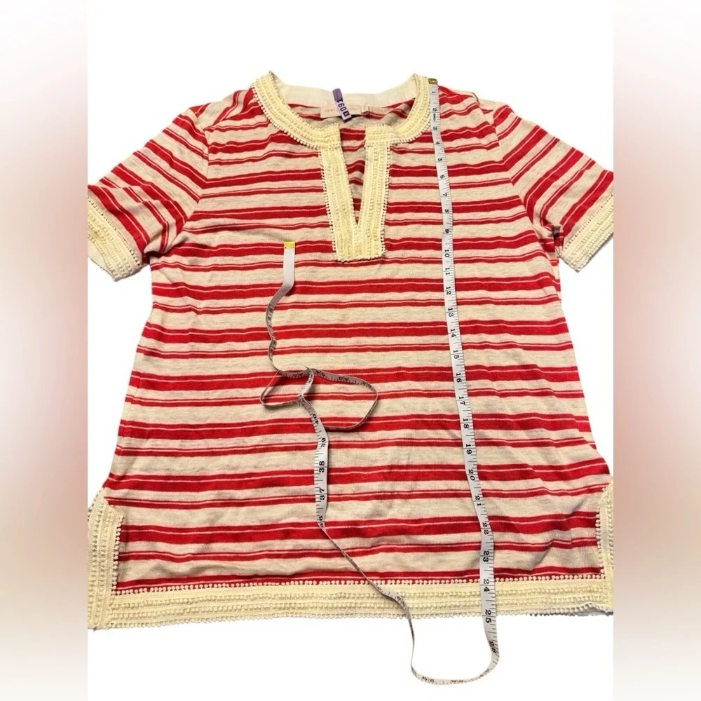 Tory Burch Stripe Linen Luxury Top, Cream Orange Stripe, M GUC